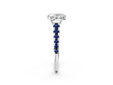 White gold Oval Cut Diamond Cathedral Solitaire Ring with Round with Blue Sapphire side stone Pavé Band_14
