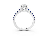 White gold Oval Cut Diamond Cathedral Solitaire Ring with Round with Blue Sapphire side stone Pavé Band_15