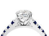 White gold Oval Cut Diamond Cathedral Solitaire Ring with Round with Blue Sapphire side stone Pavé Band_16