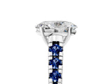White gold Oval Cut Diamond Cathedral Solitaire Ring with Round with Blue Sapphire side stone Pavé Band_17
