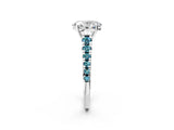 White gold Oval Cut Diamond Cathedral Solitaire Ring with Round with Blue Topaz side stone Pavé Band_2