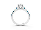 White gold Oval Cut Diamond Cathedral Solitaire Ring with Round with Blue Topaz side stone Pavé Band_3