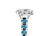 White gold Oval Cut Diamond Cathedral Solitaire Ring with Round with Blue Topaz side stone Pavé Band_5