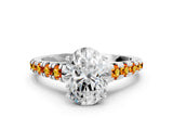White gold Oval Cut Diamond Cathedral Solitaire Ring with Round with Citrine side stone Pavé Band_24