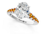 White gold Oval Cut Diamond Cathedral Solitaire Ring with Round with Citrine side stone Pavé Band_25