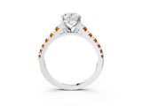 White gold Oval Cut Diamond Cathedral Solitaire Ring with Round with Citrine side stone Pavé Band_27