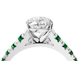 White gold Oval Cut Diamond Cathedral Solitaire Ring with Round with Emerald side stone Pavé Band_4