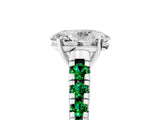 White gold Oval Cut Diamond Cathedral Solitaire Ring with Round with Emerald side stone Pavé Band_5