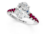 White gold Oval Cut Diamond Cathedral Solitaire Ring with Round with Garnet side stone Pavé Band_13