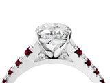 White gold Oval Cut Diamond Cathedral Solitaire Ring with Round with Garnet side stone Pavé Band_16