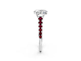 White gold Oval Cut Diamond Cathedral Solitaire Ring with Round with Garnet side stone Pavé Band_2