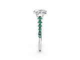 White gold Oval Cut Diamond Cathedral Solitaire Ring with Round with Green Sapphire side stone Pavé Band_14