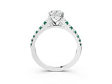 White gold Oval Cut Diamond Cathedral Solitaire Ring with Round with Green Sapphire side stone Pavé Band_15