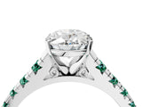 White gold Oval Cut Diamond Cathedral Solitaire Ring with Round with Green Sapphire side stone Pavé Band_16