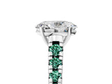 White gold Oval Cut Diamond Cathedral Solitaire Ring with Round with Green Sapphire side stone Pavé Band_17