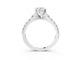 White gold Oval Cut Diamond Cathedral Solitaire Ring with Round with Moissanite side stone Pavé Band_15