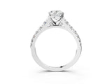White gold Oval Cut Diamond Cathedral Solitaire Ring with Round with Moissanite side stone Pavé Band_23