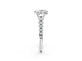 White gold Oval Cut Diamond Cathedral Solitaire Ring with Round with Moissanite side stone Pavé Band_26