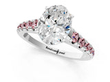 White gold Oval Cut Diamond Cathedral Solitaire Ring with Round with Morganite side stone Pavé Band_1