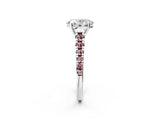 White gold Oval Cut Diamond Cathedral Solitaire Ring with Round with Morganite side stone Pavé Band_2