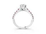 White gold Oval Cut Diamond Cathedral Solitaire Ring with Round with Morganite side stone Pavé Band_3