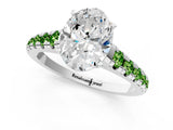White gold Oval Cut Diamond Cathedral Solitaire Ring with Round with Peridot side stone Pavé Band_1