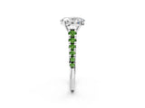 White gold Oval Cut Diamond Cathedral Solitaire Ring with Round with Peridot side stone Pavé Band_2