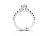 White gold Oval Cut Diamond Cathedral Solitaire Ring with Round with Peridot side stone Pavé Band_3