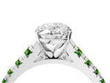 White gold Oval Cut Diamond Cathedral Solitaire Ring with Round with Peridot side stone Pavé Band_4