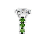 White gold Oval Cut Diamond Cathedral Solitaire Ring with Round with Peridot side stone Pavé Band_5