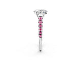 White gold Oval Cut Diamond Cathedral Solitaire Ring with Round with Pink Sapphire side stone Pavé Band_14