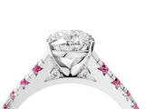White gold Oval Cut Diamond Cathedral Solitaire Ring with Round with Pink Sapphire side stone Pavé Band_16