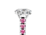 White gold Oval Cut Diamond Cathedral Solitaire Ring with Round with Pink Sapphire side stone Pavé Band_17