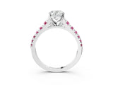 White gold Oval Cut Diamond Cathedral Solitaire Ring with Round with Pink Sapphire side stone Pavé Band_21
