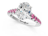 White gold Oval Cut Diamond Cathedral Solitaire Ring with Round with Pink Sapphire side stone Pavé Band_24