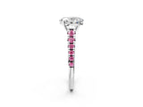 White gold Oval Cut Diamond Cathedral Solitaire Ring with Round with Pink Sapphire side stone Pavé Band_26
