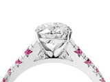 White gold Oval Cut Diamond Cathedral Solitaire Ring with Round with Pink Sapphire side stone Pavé Band_27