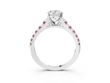 White gold Oval Cut Diamond Cathedral Solitaire Ring with Round with Pink Sapphire side stone Pavé Band_39