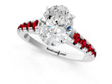 White gold Oval Cut Diamond Cathedral Solitaire Ring with Round with Ruby side stone Pavé Band_43