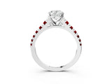 White gold Oval Cut Diamond Cathedral Solitaire Ring with Round with Ruby side stone Pavé Band_45