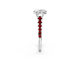 White gold Oval Cut Diamond Cathedral Solitaire Ring with Round with Ruby side stone Pavé Band_47