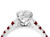 White gold Oval Cut Diamond Cathedral Solitaire Ring with Round with Ruby side stone Pavé Band_49