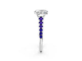 White gold Oval Cut Diamond Cathedral Solitaire Ring with Round with Tanzanite side stone Pavé Band_2