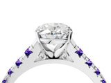 White gold Oval Cut Diamond Cathedral Solitaire Ring with Round with Tanzanite side stone Pavé Band_4