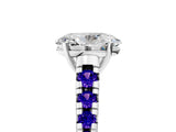 White gold Oval Cut Diamond Cathedral Solitaire Ring with Round with Tanzanite side stone Pavé Band_5
