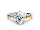 White gold Oval Cut Diamond Cathedral Solitaire Ring with Round with Yellow Sapphire side stone Pavé Band_24