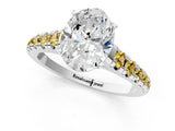 White gold Oval Cut Diamond Cathedral Solitaire Ring with Round with Yellow Sapphire side stone Pavé Band_25