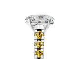 White gold Oval Cut Diamond Cathedral Solitaire Ring with Round with Yellow Sapphire side stone Pavé Band_29