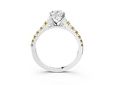 White gold Oval Cut Diamond Cathedral Solitaire Ring with Round with Yellow Sapphire side stone Pavé Band_39