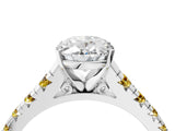 White gold Oval Cut Diamond Cathedral Solitaire Ring with Round with Yellow Sapphire side stone Pavé Band_40